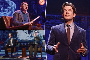 Richard Kind, John Mulaney and Fred Armisen in a collage of photos from "All In" on Broadway