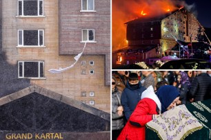 Desperate guests at a Turkish ski resort that exploded into flames tried to escape using bedsheets as ropes hanging from the windows, while others died after trying to jump to safety.