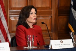 Gov. Kathy Hochul, presents her 2026 executive state budget in the Red Room at the state Capitol Tuesday, Jan. 21, 2025, in Albany, N.Y.