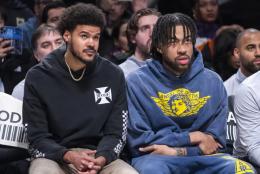 Cameron Johnson (left) and Trendon Watford did not play in the Nets' 108-84 blowout loss to the Suns on Jan. 22, 2025.