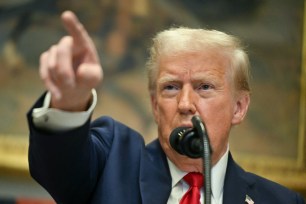 US President Donald Trump speaks in the Roosevelt Room at the White House on January 21, 2025, in Washington, DC. (