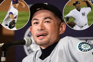 Ichiro Suzuki, CC Sabathia (right-inset) and Billy Wagner (bottom-left inset)