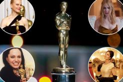 Collage of images featuring actresses Nicole Kidman and Angelina Jolie alongside a statue, related to their Oscar story.