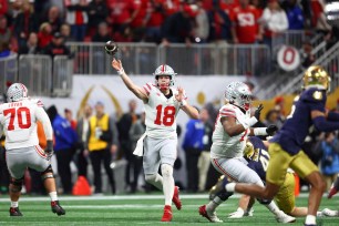 Will Howard throws the ball during the first half of Ohio State's game against Notre Dame on Jan. 20.