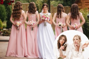 (Main) A bride and her bridesmaids. (Inset) Overwhelmed bridesmaids.