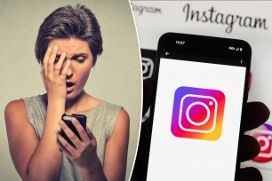 Shocked woman holding cellphone with a disgusted expression, reacting to an upsetting message, on grey background